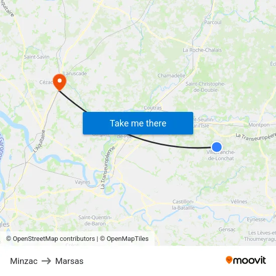 Minzac to Marsas map