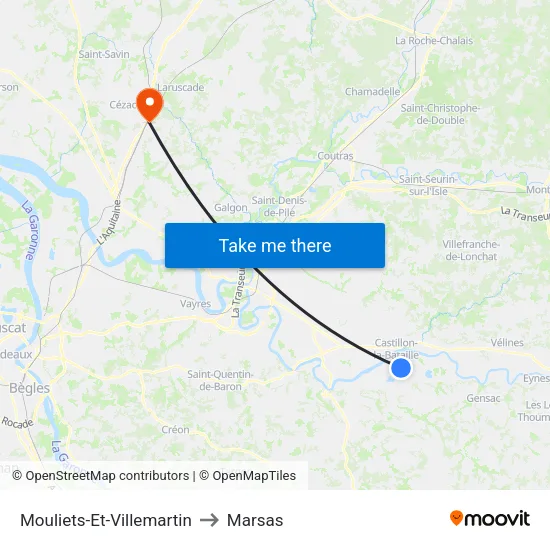 Mouliets-Et-Villemartin to Marsas map