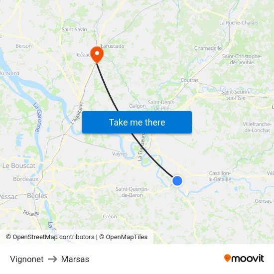 Vignonet to Marsas map