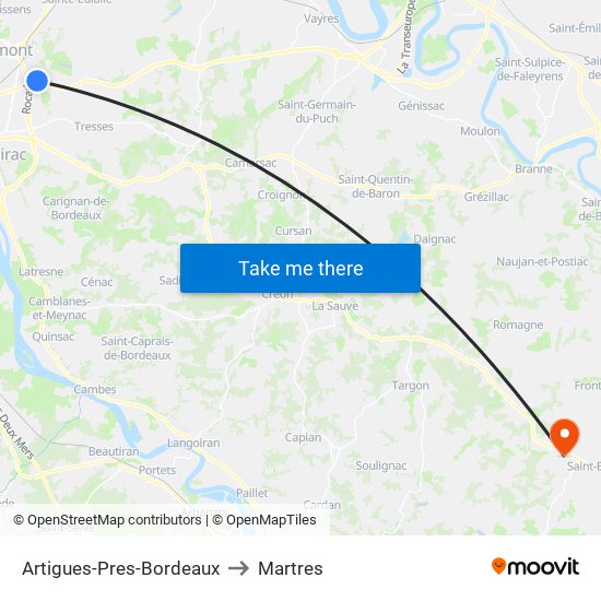 Artigues-Pres-Bordeaux to Martres map