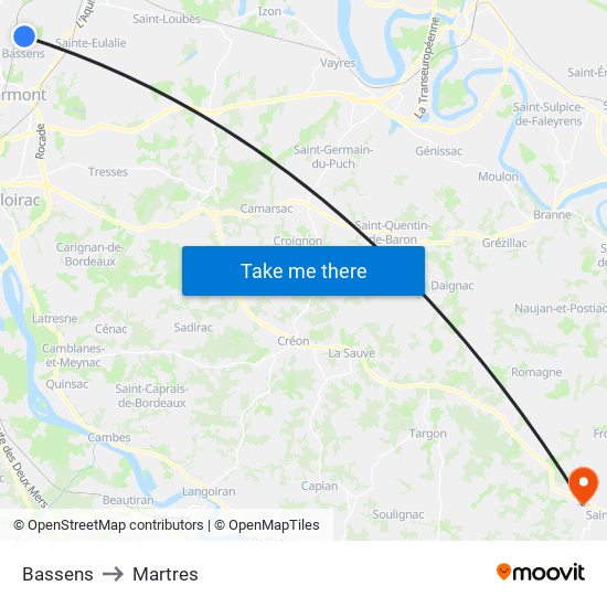 Bassens to Martres map