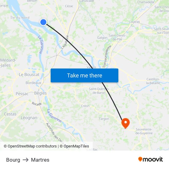 Bourg to Martres map