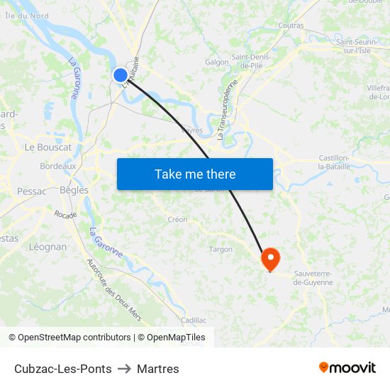 Cubzac-Les-Ponts to Martres map