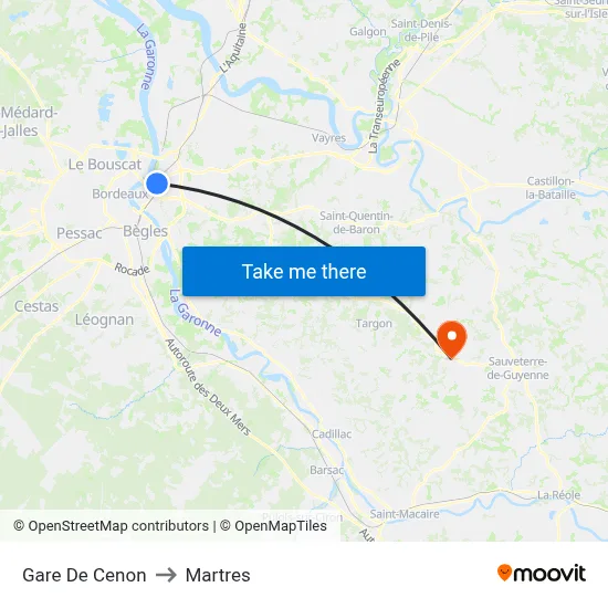 Gare De Cenon to Martres map
