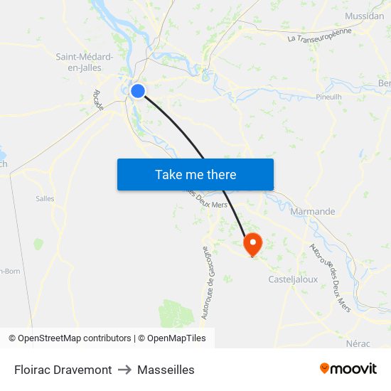 Floirac Dravemont to Masseilles map