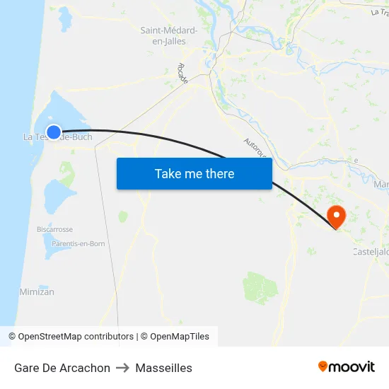 Gare De Arcachon to Masseilles map