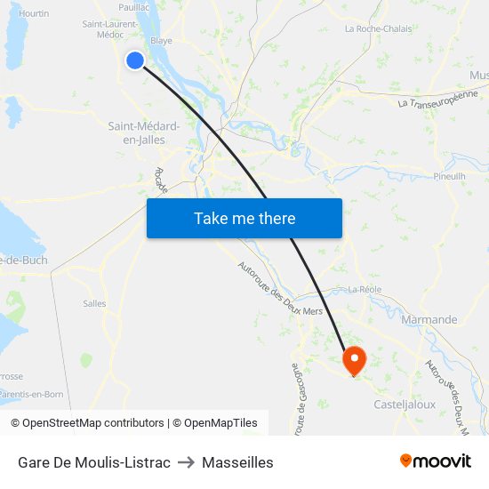 Gare De Moulis-Listrac to Masseilles map