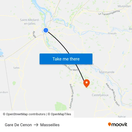 Gare De Cenon to Masseilles map