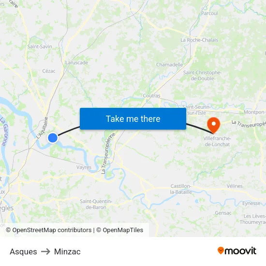 Asques to Minzac map