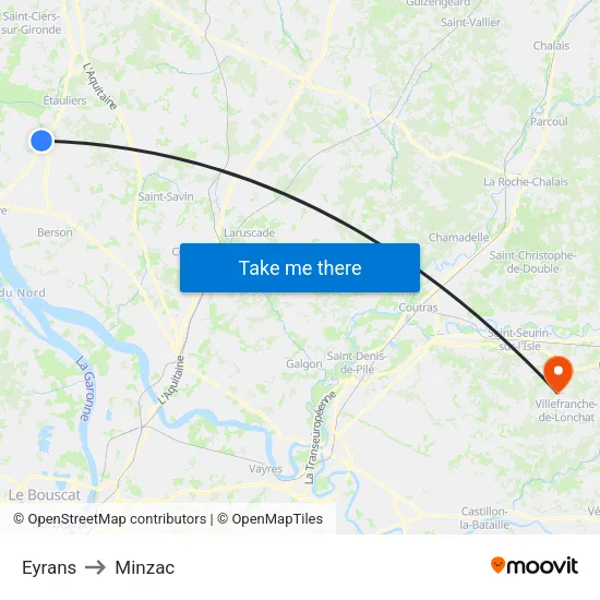 Eyrans to Minzac map
