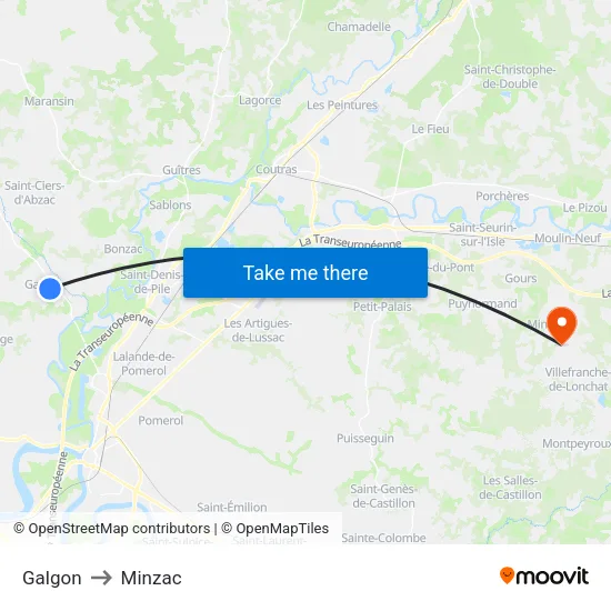 Galgon to Minzac map