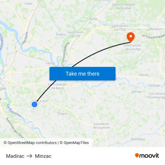 Madirac to Minzac map