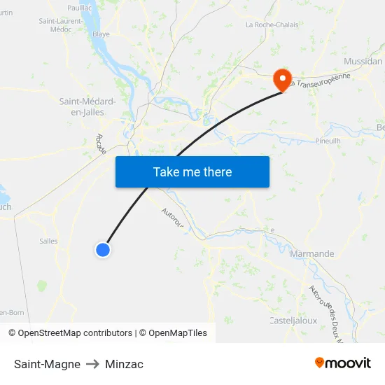 Saint-Magne to Minzac map