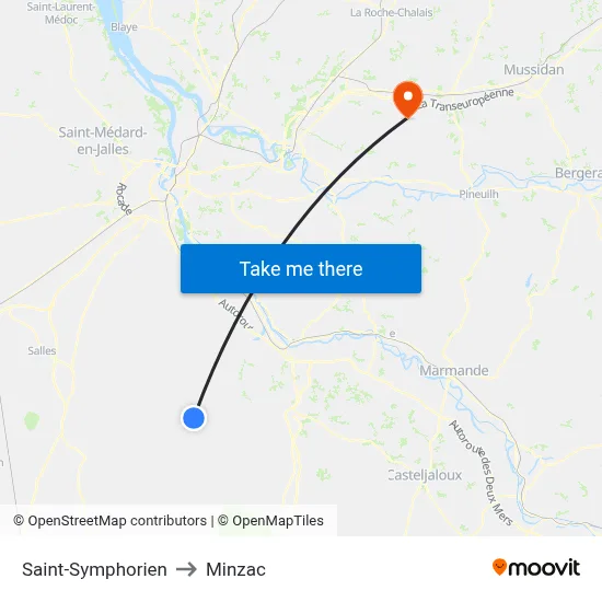 Saint-Symphorien to Minzac map