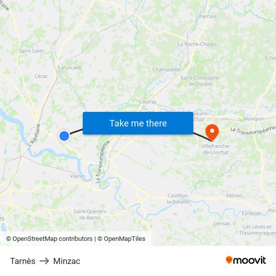 Tarnès to Minzac map