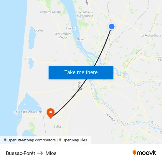 Bussac-Forêt to Mios map