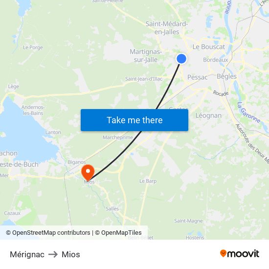 Mérignac to Mios map