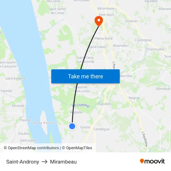 Saint-Androny to Mirambeau map