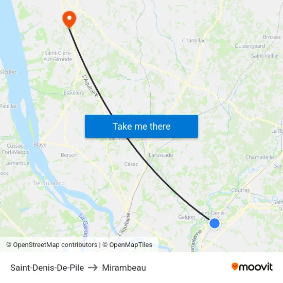 Saint-Denis-De-Pile to Mirambeau map