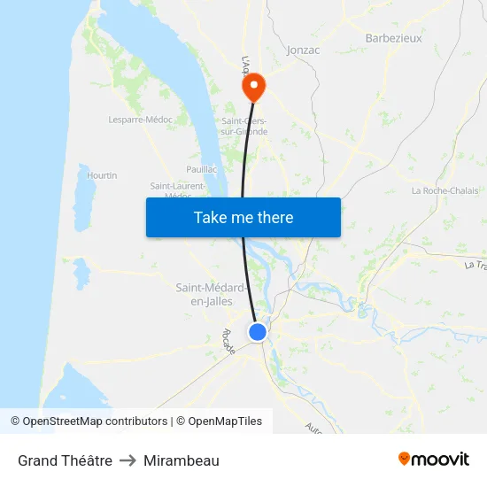 Grand Théâtre to Mirambeau map