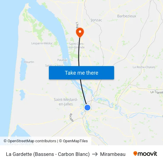 La Gardette (Bassens - Carbon Blanc) to Mirambeau map