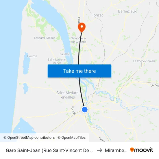 Gare Saint-Jean (Rue Saint-Vincent De Paul) to Mirambeau map