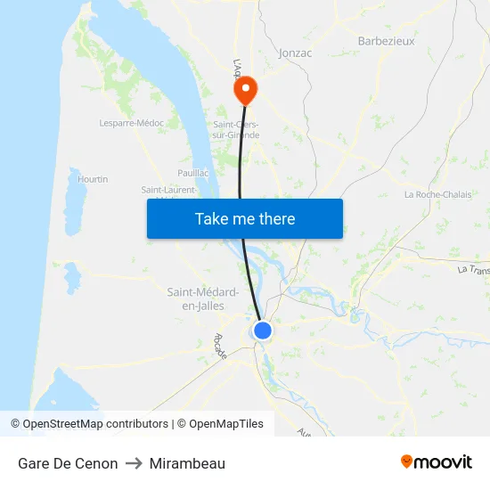 Gare De Cenon to Mirambeau map
