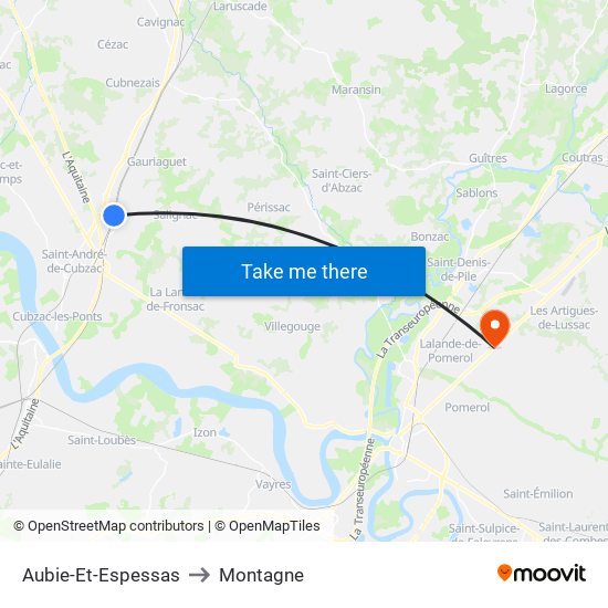 Aubie-Et-Espessas to Montagne map