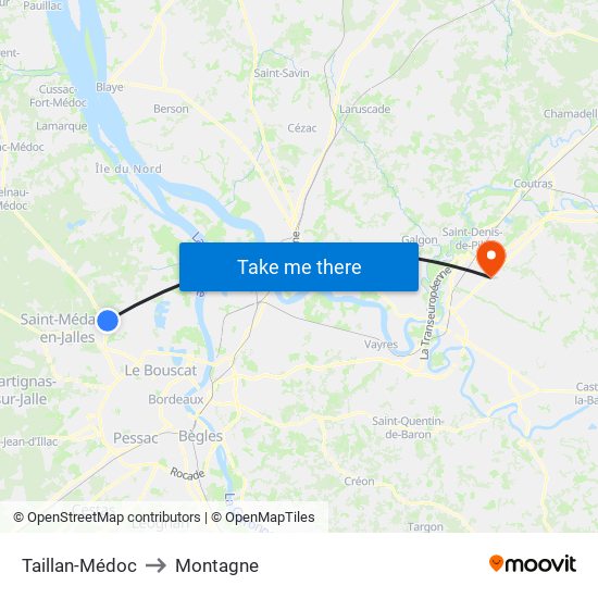 Taillan-Médoc to Montagne map