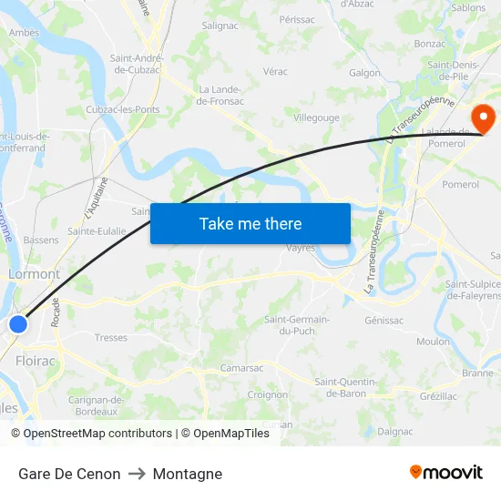 Gare De Cenon to Montagne map