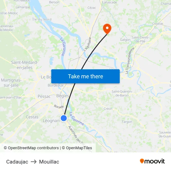 Cadaujac to Mouillac map