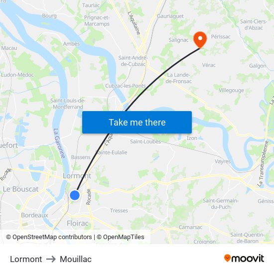 Lormont to Mouillac map