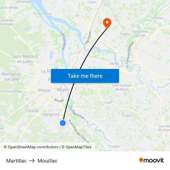 Martillac to Mouillac map