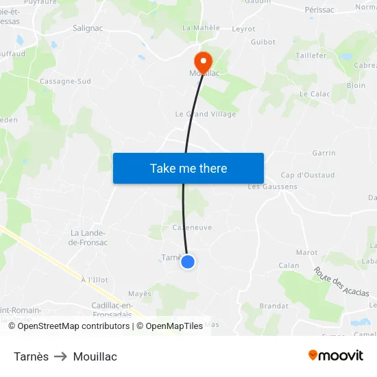 Tarnès to Mouillac map