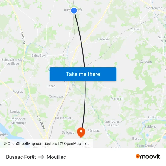 Bussac-Forêt to Mouillac map