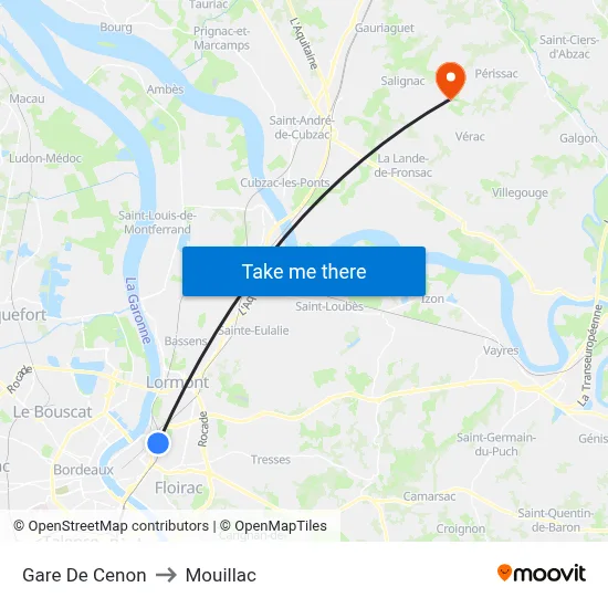 Gare De Cenon to Mouillac map
