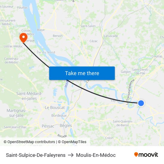 Saint-Sulpice-De-Faleyrens to Moulis-En-Médoc map