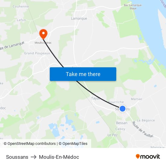 Soussans to Moulis-En-Médoc map