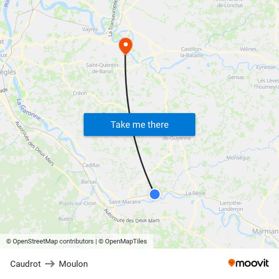 Caudrot to Moulon map