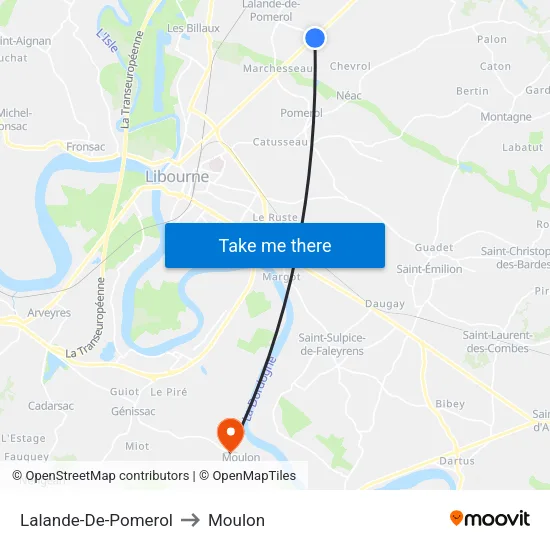 Lalande-De-Pomerol to Moulon map