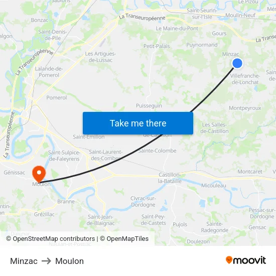 Minzac to Moulon map