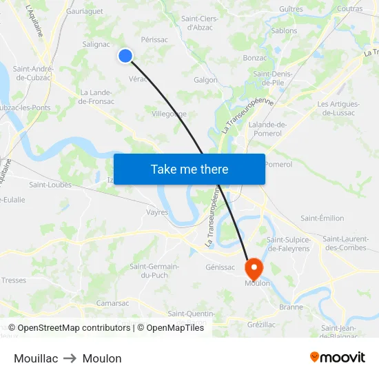 Mouillac to Moulon map