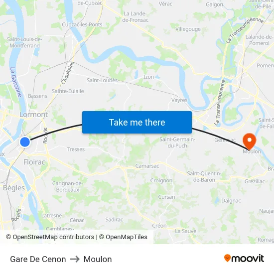 Gare De Cenon to Moulon map