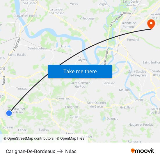 Carignan-De-Bordeaux to Néac map