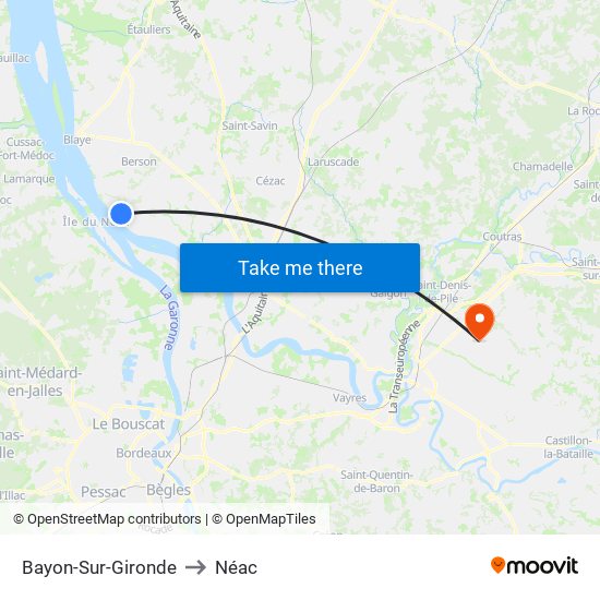 Bayon-Sur-Gironde to Néac map