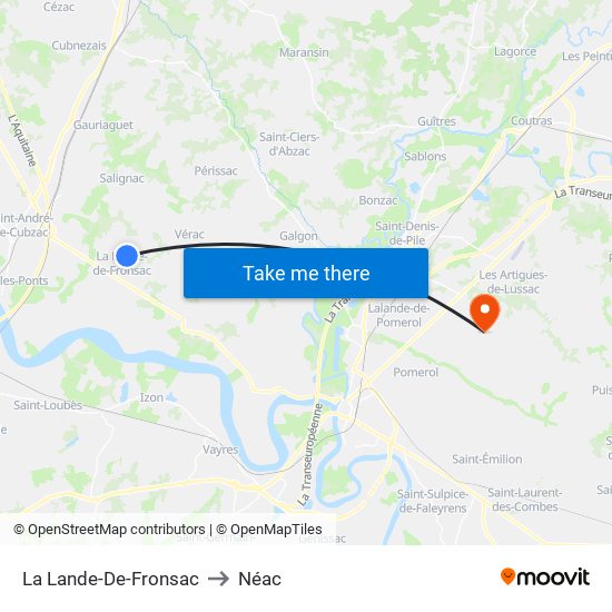 La Lande-De-Fronsac to Néac map