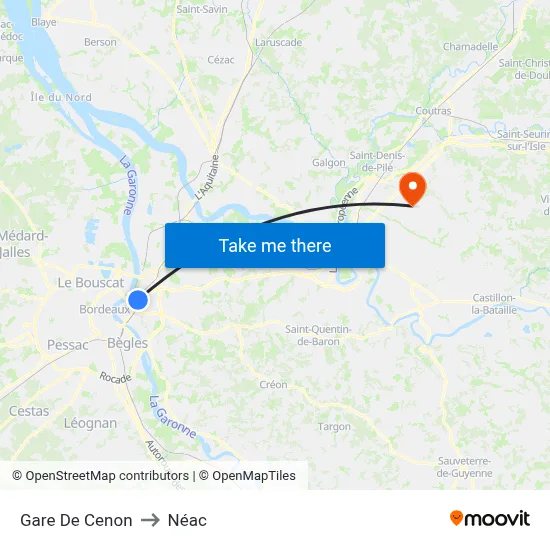 Gare De Cenon to Néac map