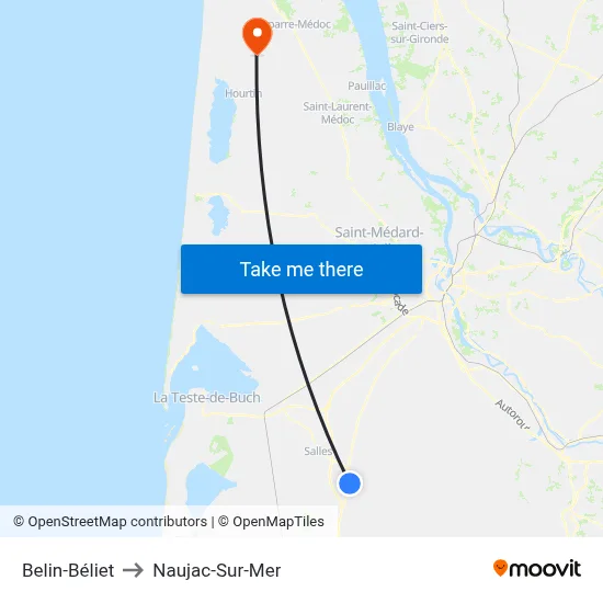 Belin-Béliet to Naujac-Sur-Mer map