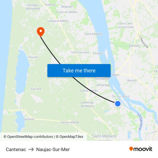 Cantenac to Naujac-Sur-Mer map