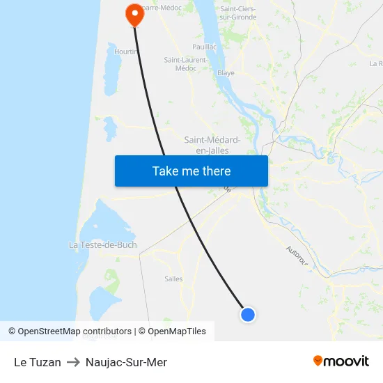 Le Tuzan to Naujac-Sur-Mer map
